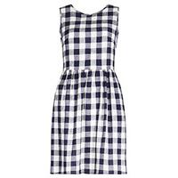 Cream & Navy Gingham Print Tea Dress