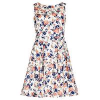 Cream Navy & Pink Shadowed Flower Print Structured Dress