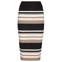Cream Stone & Pink Stripe Pattern Midi Skirt