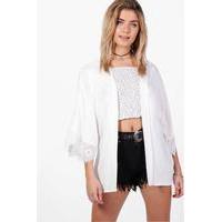 Crochet Trim Kimono - white