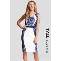 cream and navy lace panel dress