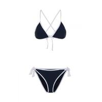 Cross back navy bikini with contrast cream trim