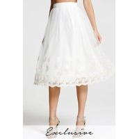 cream metallic floral a line midi skirt