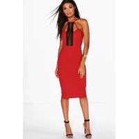 Crochet Neck Trim Strappy Midi Dress - merlot