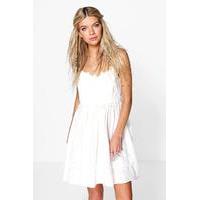 Crochet And Lace Trim Skater Dress - ivory
