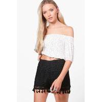 Crochet Tassel Trim Shorts - black