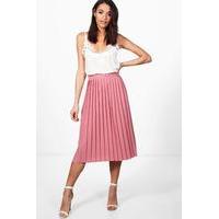 Crepe Pleated Midi Skirt - rose