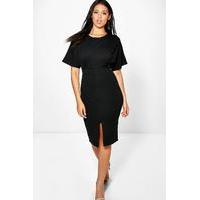 Crepe Front Split Detail Pencil Dress - black