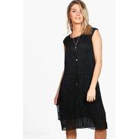 Crinkle Sleeveless Midi Dress - black