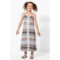 Crochet Trim Printed Sun Dress - multi