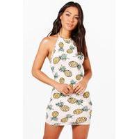 Crewneck Pineapple Bodycon Dress - white