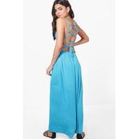 Cross Back Strappy Maxi Dress - turquoise