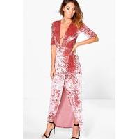 crinkles velvet wrap midi dress rose