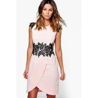 Crochet Lace Sleeve Wrap Midi Dress - blush
