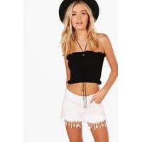 crochet hem denim shorts white