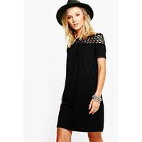 Crochet Trim Bardot Shift Dress - black