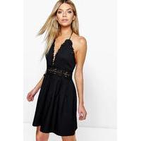 Crochet Lace Skater Dress - black