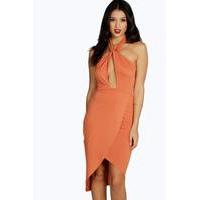 Cross Front Wrap Skirt Midi Dress - rust