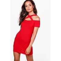 Cross Front Bodycon Dress - red