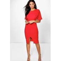 Crepe Front Split Detail Pencil Dress - red