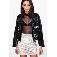 crushed velvet mini skirt sand