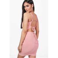 crepe strappy back detail bodycon dress rose