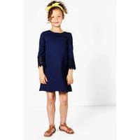 Crochet Trim Shift Dress - navy