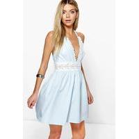 Crochet Lace Skater Dress - sky