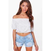 Crochet Detail Denim Hotpants - blue