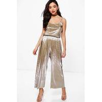 Crinkle Metallic Strappy Culotte Jumpsuit - gold