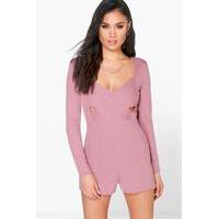 Cross Front Long Sleeved Bandage Playsuit - mauve