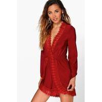 Crochet Trim Oversized Playsuit - scarlet