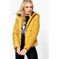 Crop Hooded Bubble Coat - mustard