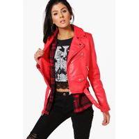 Crop Leather Look Biker Jacket - red