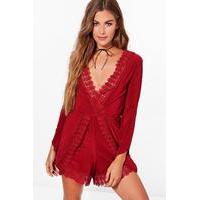 crochet trim playsuit scarlet