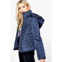 Crop Hooded Bubble Coat - navy