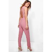 Crochet Detail Open Back Jumpsuit - blush