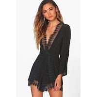 crochet trim oversized playsuit black