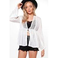 crochet trim flare sleeve kimono cream