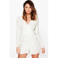 Crinkle Wrap Front Playsuit - cream