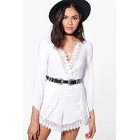 crochet trim playsuit ivory