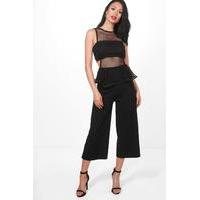 crochet peplum culotte jumpsuit black