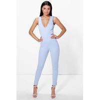 Cross Back Skinny Leg Jumpsuit - sky