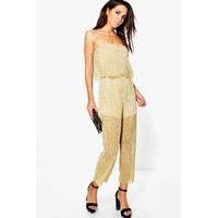 Crinkle Metallic Bandeau Jumpsuit - gold