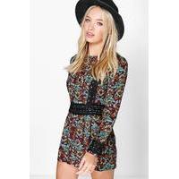 Crochet Trim Bohemian Floral Playsuit - multi