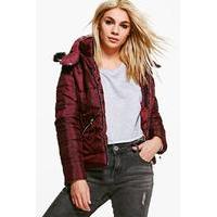 crop padded jacket with faux fur hood wine