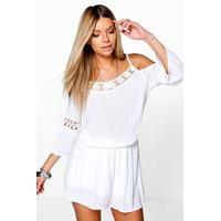 Crochet Detail Playsuit - white