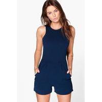 Crepe Sleeveless Playsuit - navy