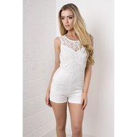 Crochet Top Playsuit in White