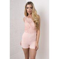 Crochet Top Playsuit in Pink